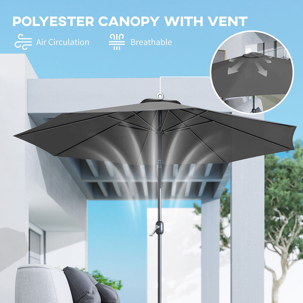 Thumbnail: 3(m) Tilting Parasol Garden Umbrellas, Outdoor Sun Shade with 8 Ribs, Tilt and C