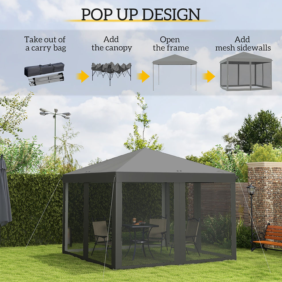 Thumbnail: 3 x 3 m Pop Up Gazebo, 420D Garden Tent Canopy with Removable Mesh Sidewall Nett