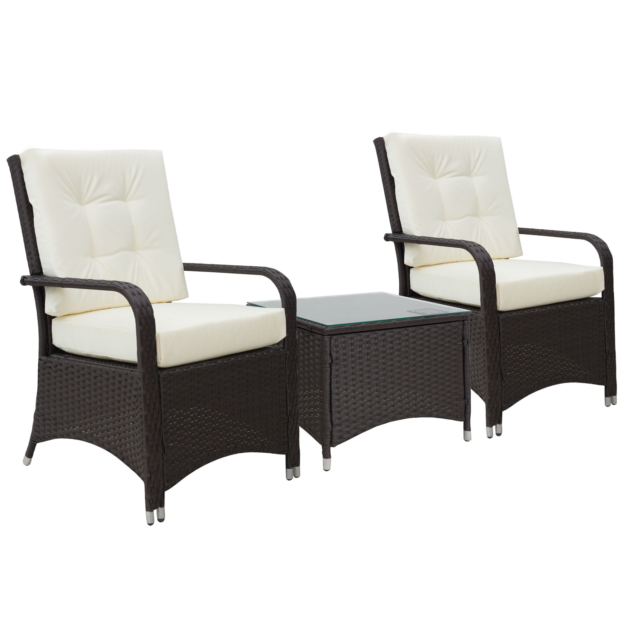 3 Pieces Rattan Bistro Set with Furniture Cover, Wicker Garden Furniture Set, Gl