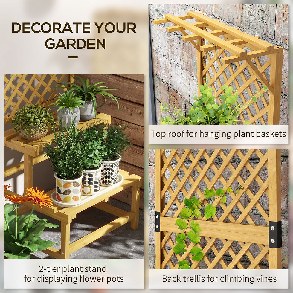 Thumbnail: Wooden Plant Stand, with Trellis - Natural Finish