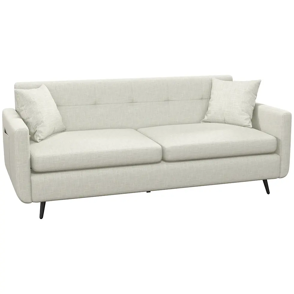 Thumbnail: HOMCOM White 2 Seater Sofa for Living Room, Modern Fabric Couch, Tufted Loveseat