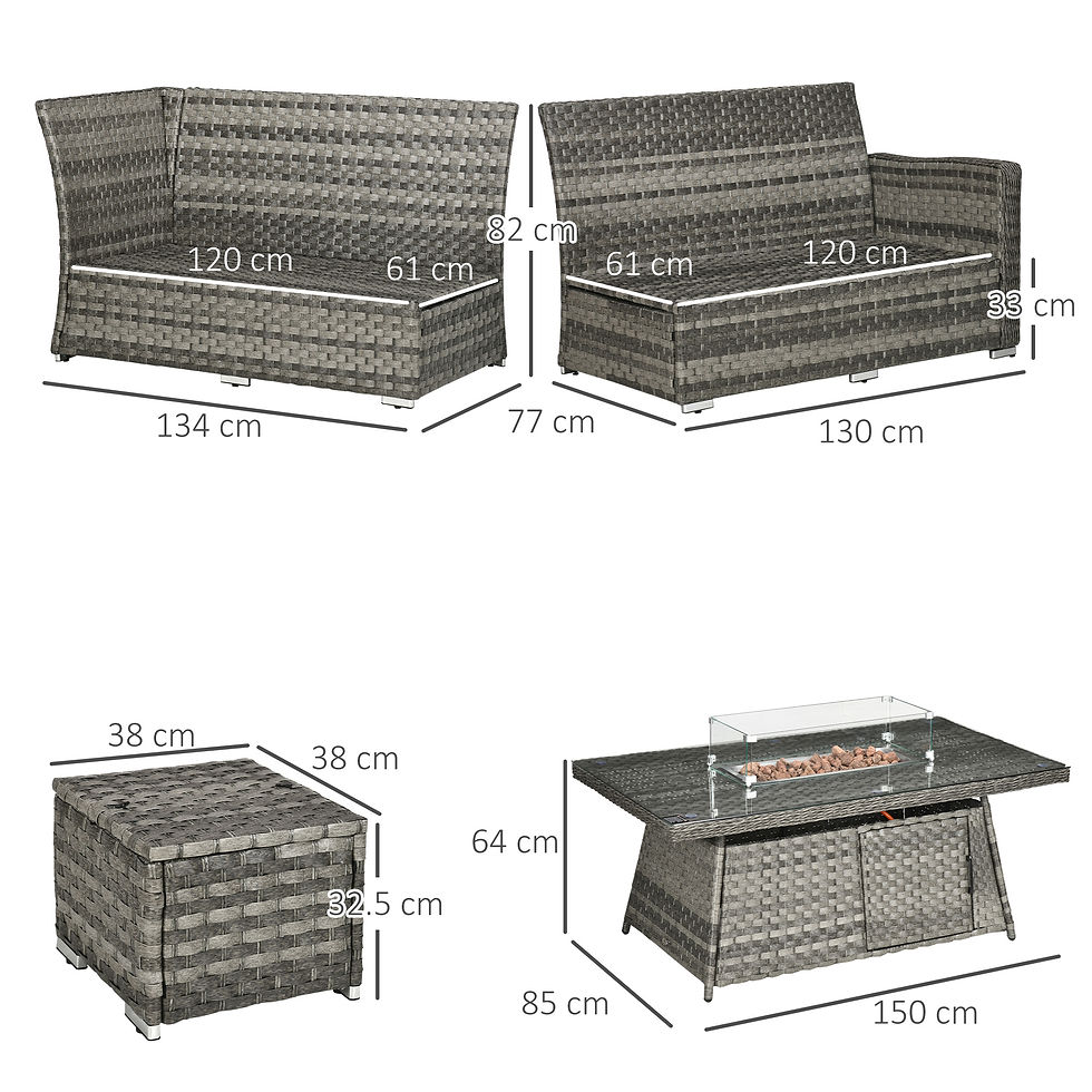 Thumbnail: Outsunny Seven-Piece Firepit Table Rattan Sofa Set - Grey