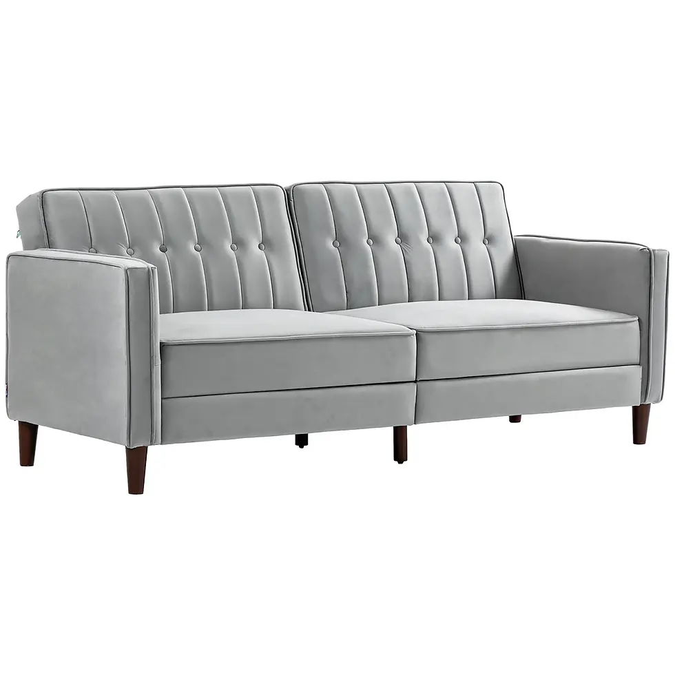 Affordable Light Grey Velvet Tufted Loveseat Sofa Bed: Modern convertible furniture.
