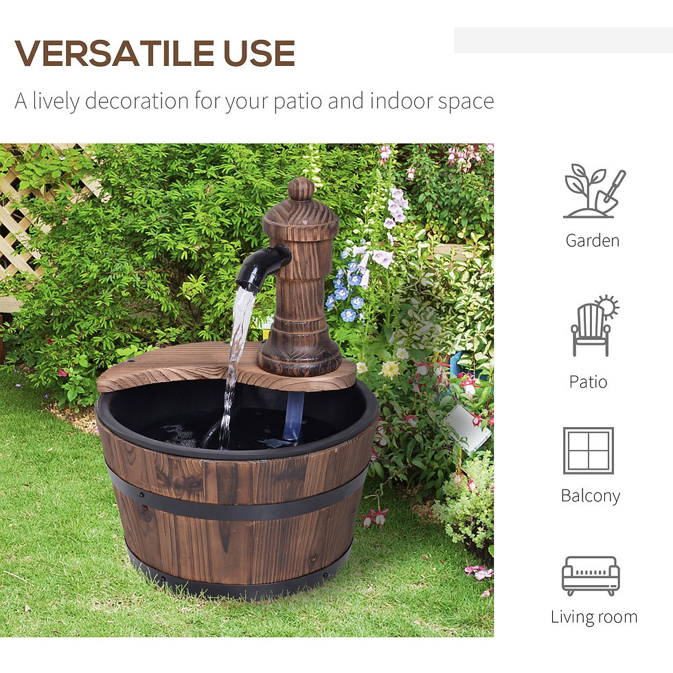Thumbnail: Wood Barrel Patio Water Fountain Garden Decorative Ornament Water Feature with E