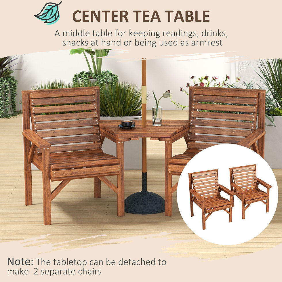 Thumbnail: Wooden Garden Love Seat w/ Coffee Table Umbrella Hole, Tan Brown