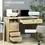 Thumbnail: Modern Oak Computer Desk with Lockable Drawer and Storage: Stylish and secure home office furniture.