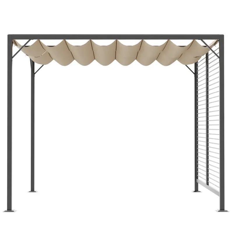 Thumbnail: Outsunny 3 x 2.8m Metal Pergola, with Retractable Fabric Roof - Beige