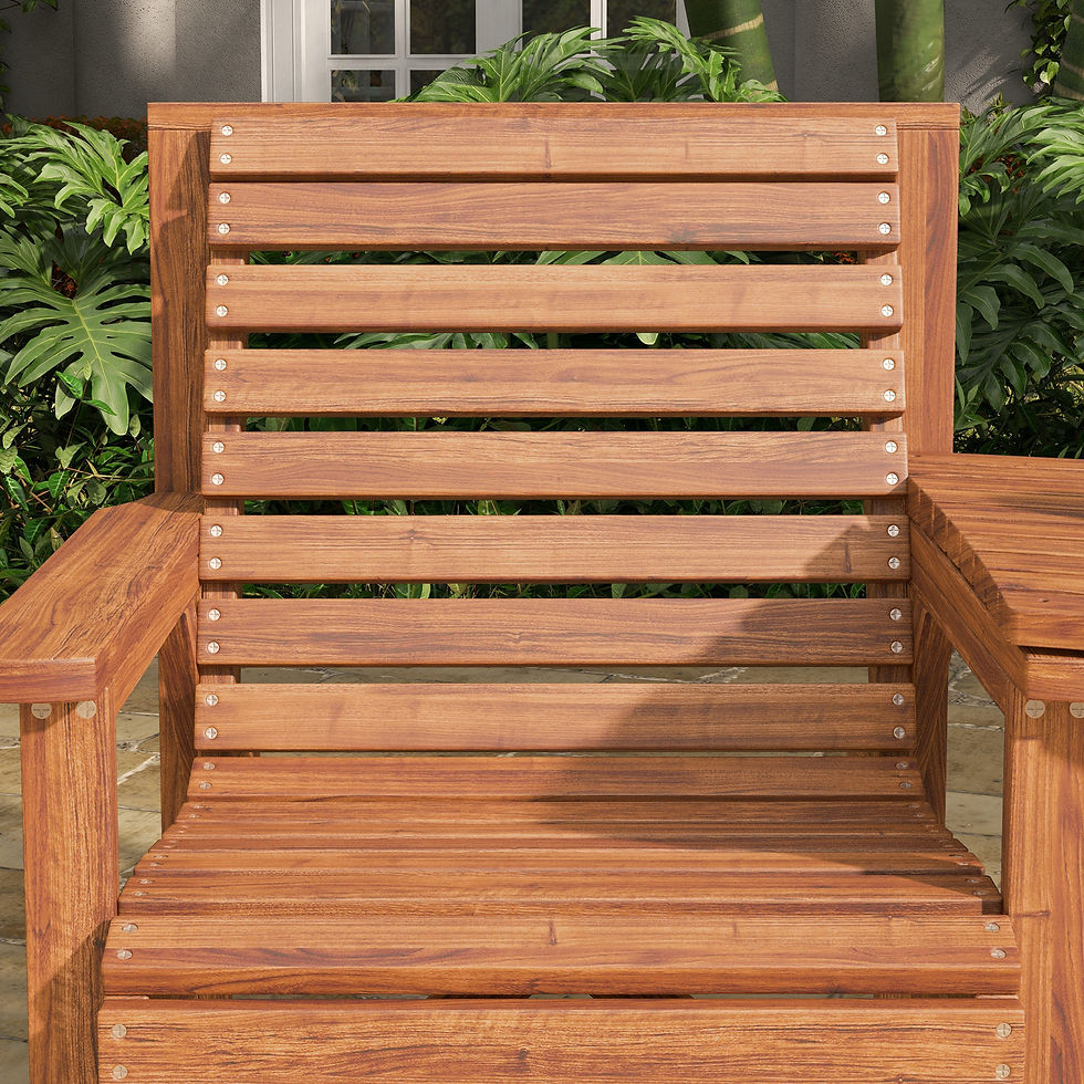Thumbnail: Wooden Garden Love Seat w/ Coffee Table Umbrella Hole, Tan Brown