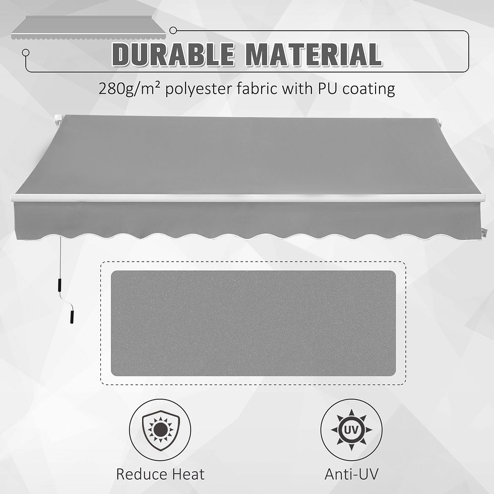 Thumbnail: Awning Canopy Manual Retractable Porch Sun Shade Shelter 3 x 2m Light Grey