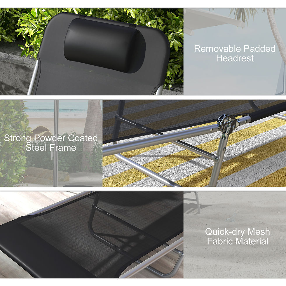 Thumbnail: Set of Two Steel Frame Sun Loungers, with Reclining Backs - Black