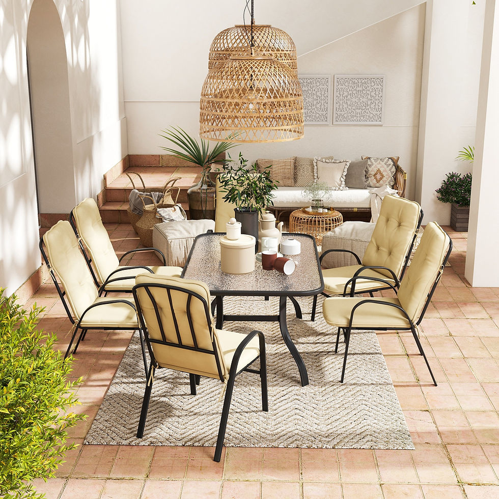 Thumbnail: Seven-Piece Garden Dining Set with Cushions - Beige