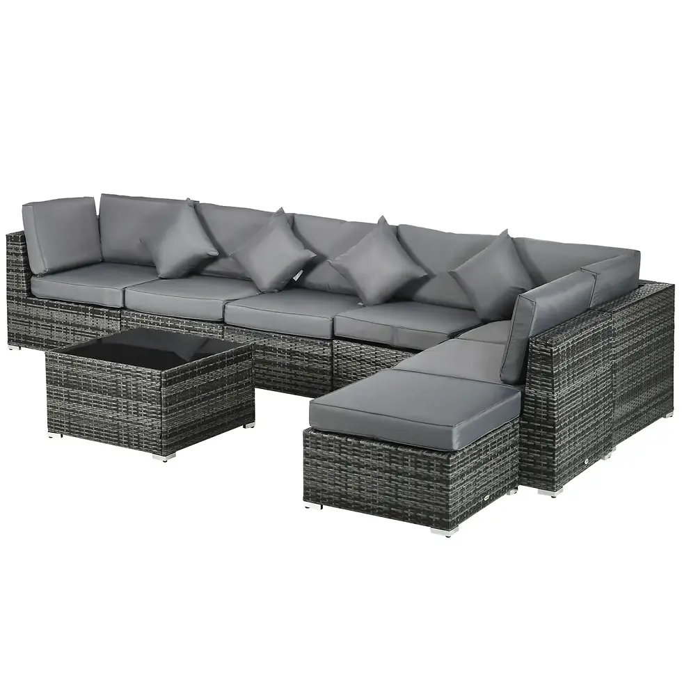 Thumbnail: Outsunny 8 Pieces PE Rattan Corner Sofa Set, Outdoor Garden Furniture Set, Grey