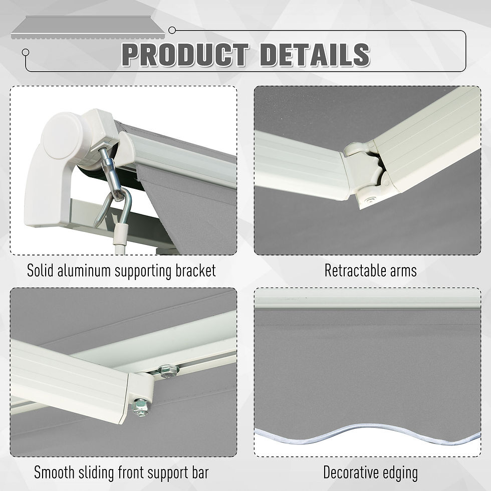Thumbnail: Awning Canopy Manual Retractable Porch Sun Shade Shelter 3 x 2m Light Grey