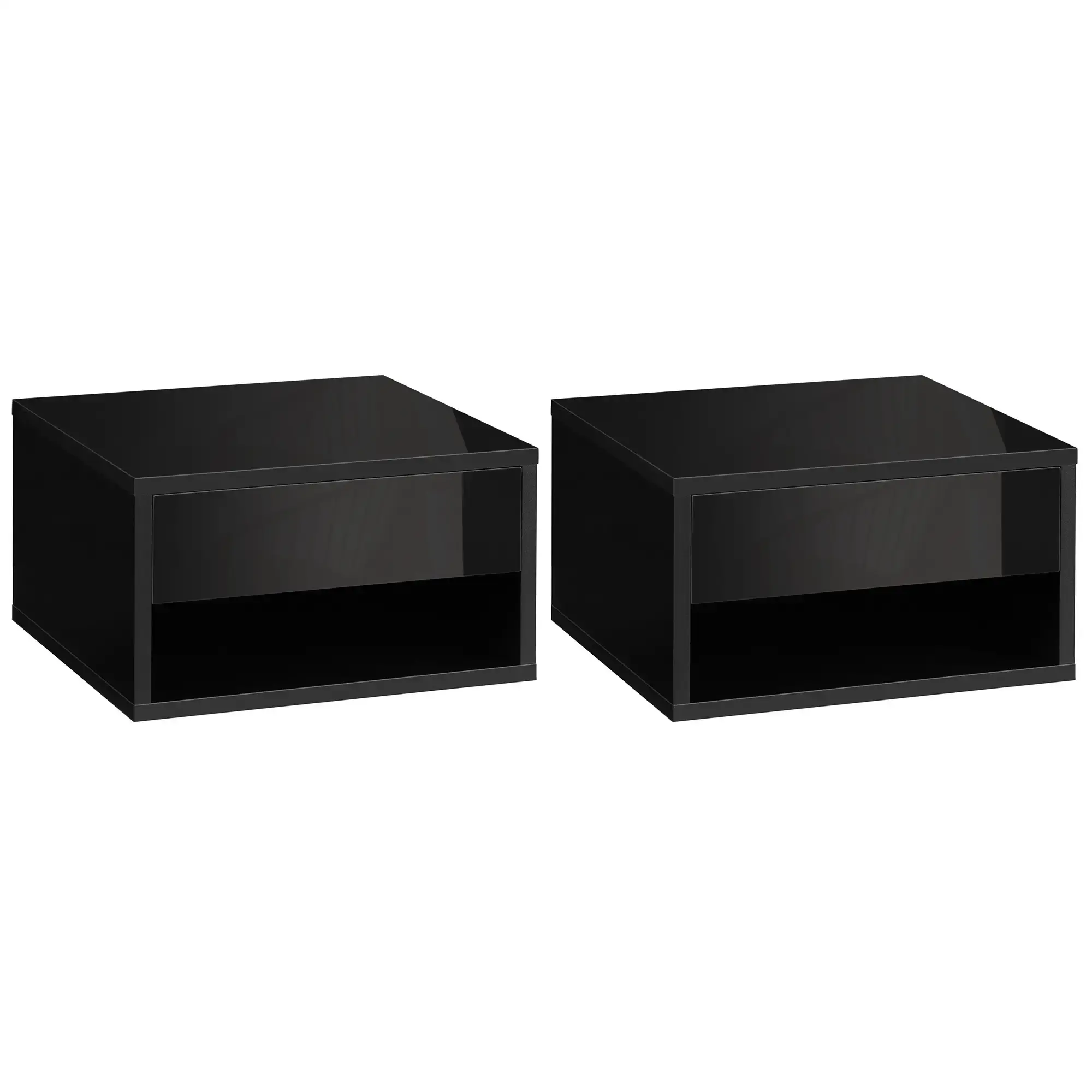HOMCOM 2 Pieces Bedside Table Wall Mounted Nightstand with Drawer & Shelf -Black