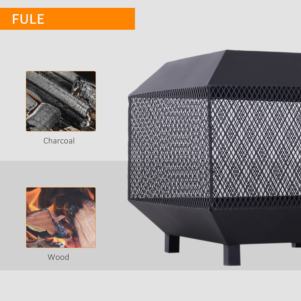Thumbnail: Metal Square Fire Pit Outdoor Mesh Firepit Brazier w/ Lid, Log Grate, Poker for