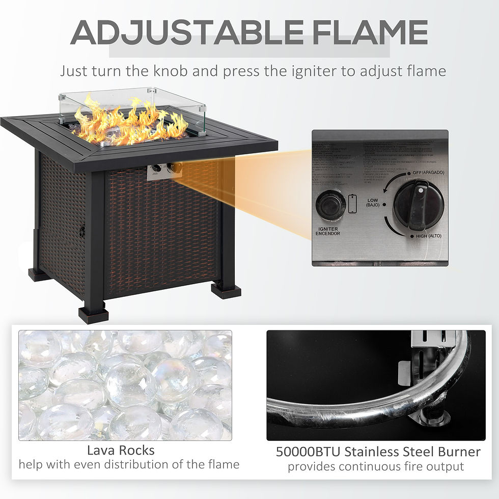Thumbnail: Square Propane Gas Fire Pit Table, 50000 BTU Rattan Smokeless Firepit Patio Heat