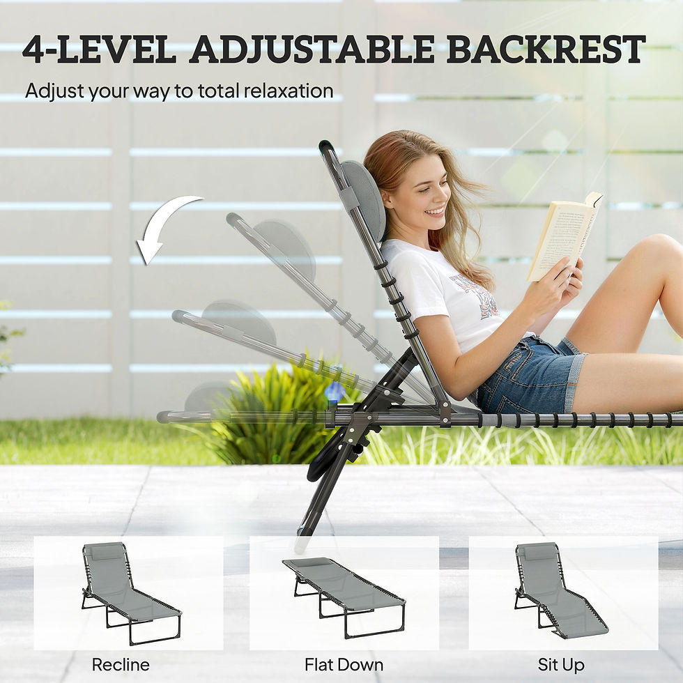 Thumbnail: Folding Sun Lounger, with Four-Position Back - Light Grey