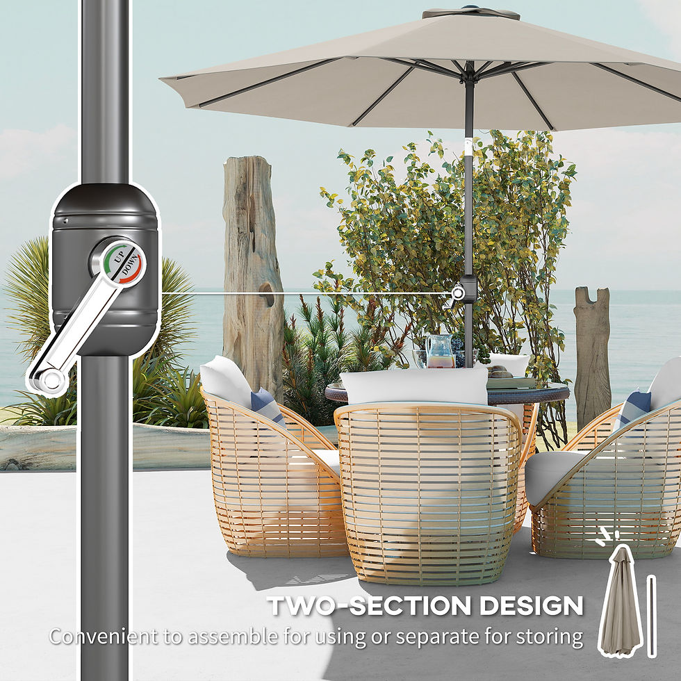 Thumbnail: 3(m) Tilting Parasol Garden Umbrellas, Outdoor Sun Shade with 8 Ribs, Tilt and C