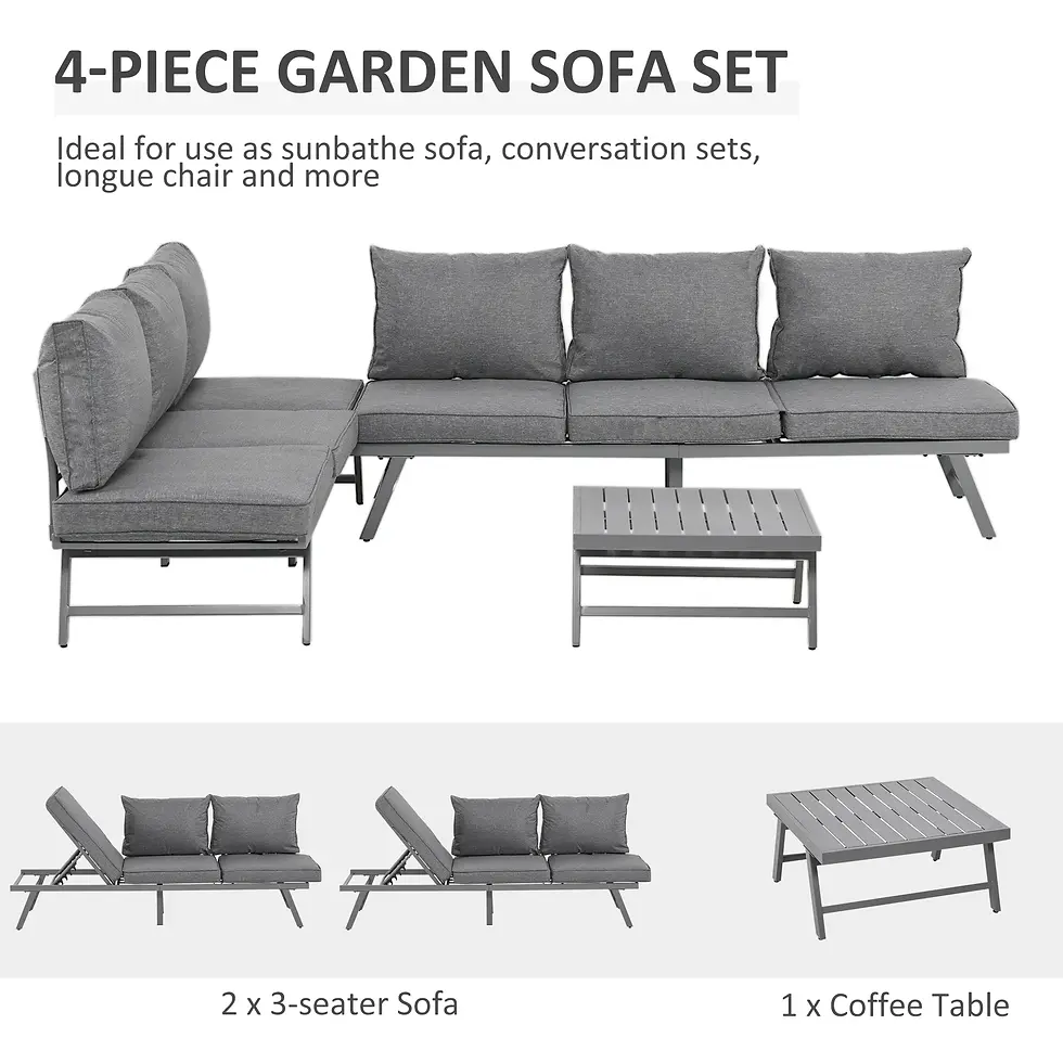Thumbnail: Outsunny 3 Pieces Garden Furniture Sets, 6 Seater Corner Sofa Set - Grey