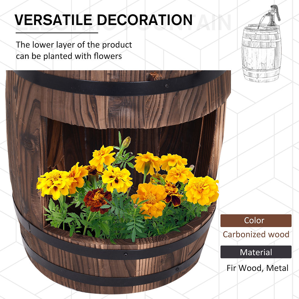 Thumbnail: Wood Barrel Patio Water Fountain Electric Pump Garden Decorative Ornament with F