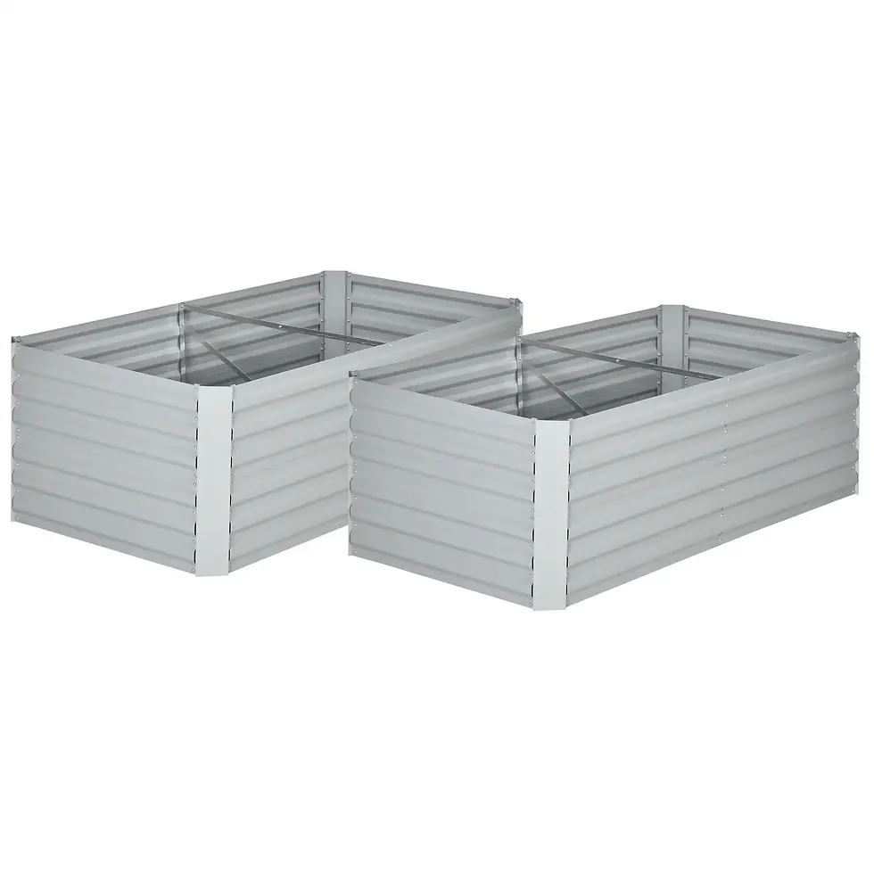 Outsunny Set of 2 Raised Beds for Garden, Galvanised Steel Outdoor Planters Grey