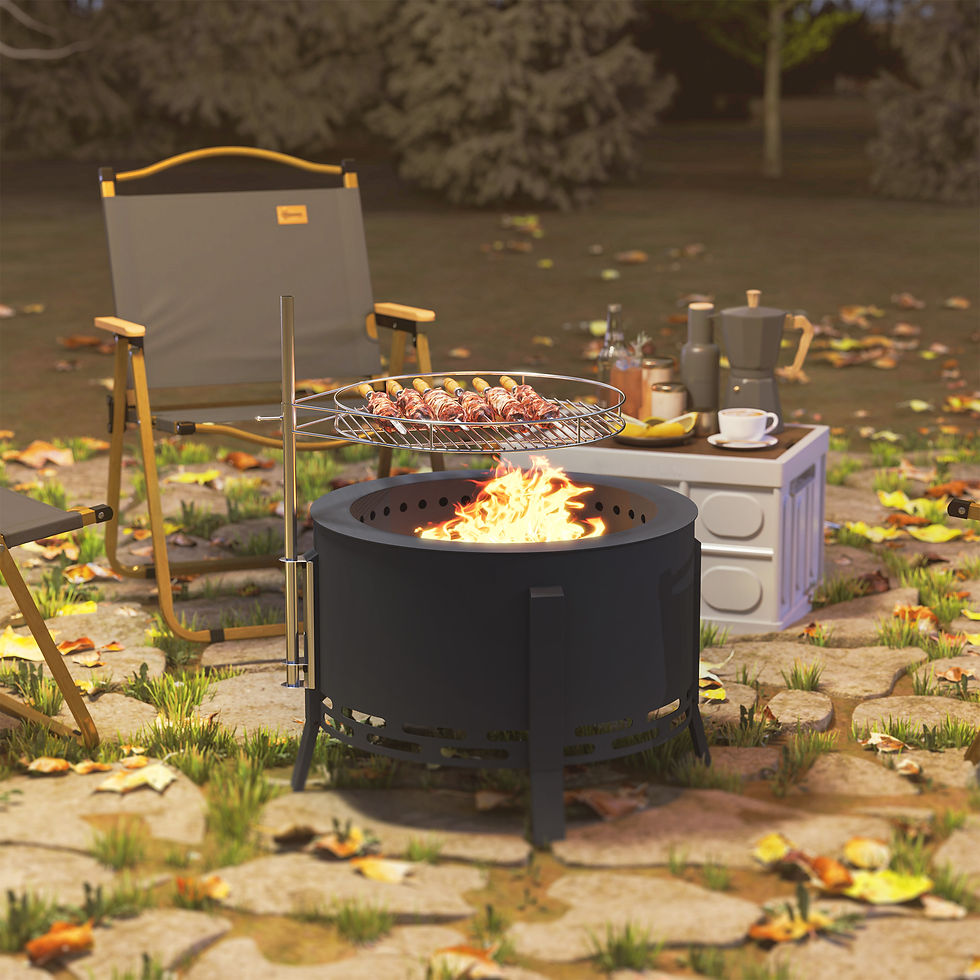 Thumbnail: Portable Fire Pit, 58 cm Round Firepit with Grill Grate, Fire Bowl with Ash Catc