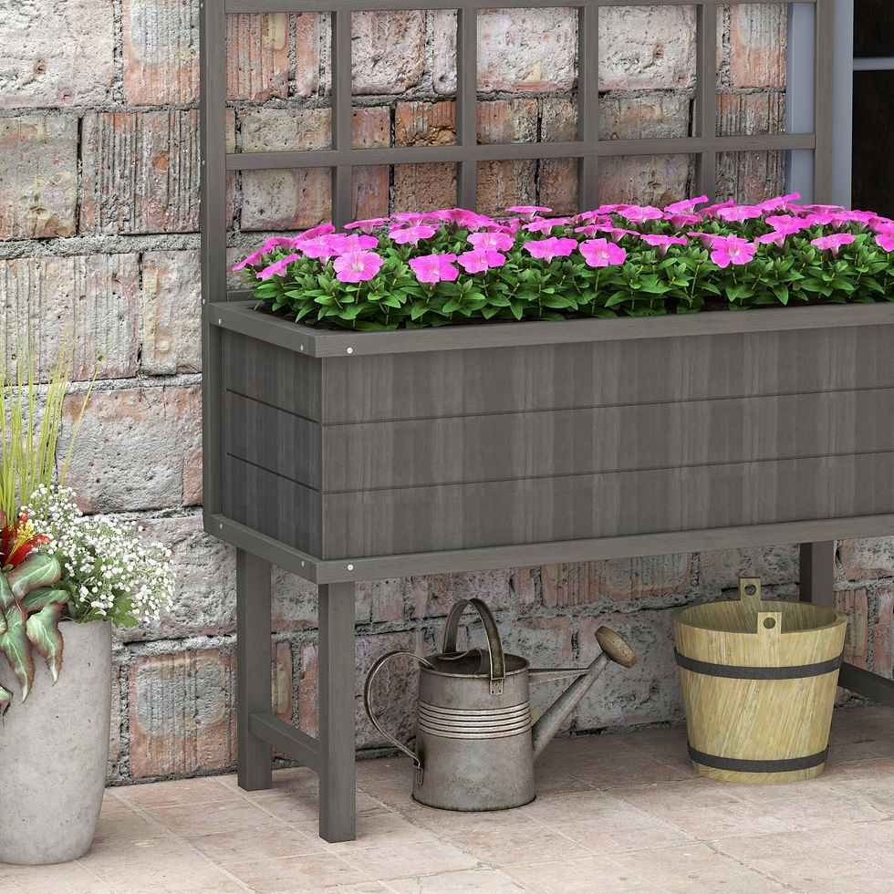 Thumbnail: 45 x 105cm Wooden Garden Planter, with Trellis - Grey