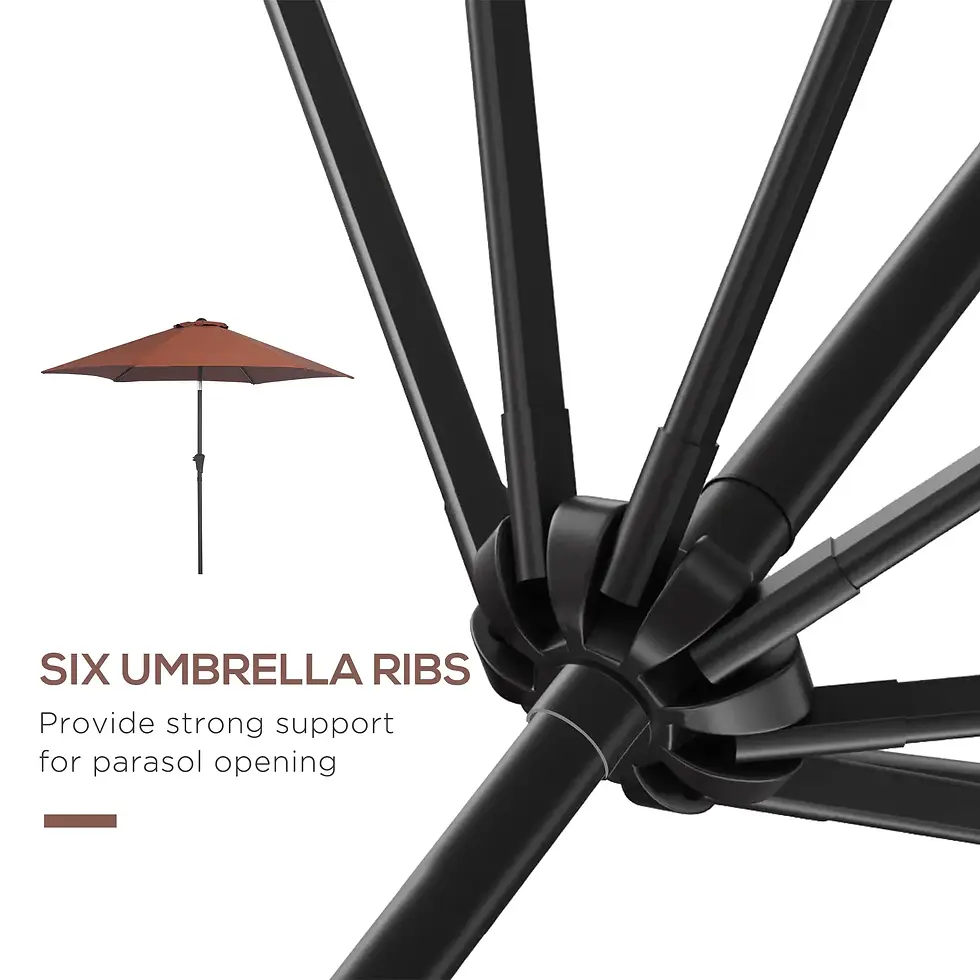 Thumbnail: Outsunny 2.6M Parasol Umbrella with Tilt & Crank, Outdoor Sun Parasol - Coffee