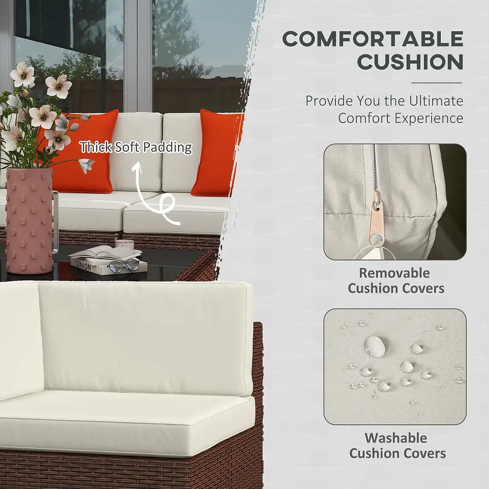 Thumbnail: Outsunny Seven-Piece Rattan Garden Set, with Glass-Top Table - Brown/Beige