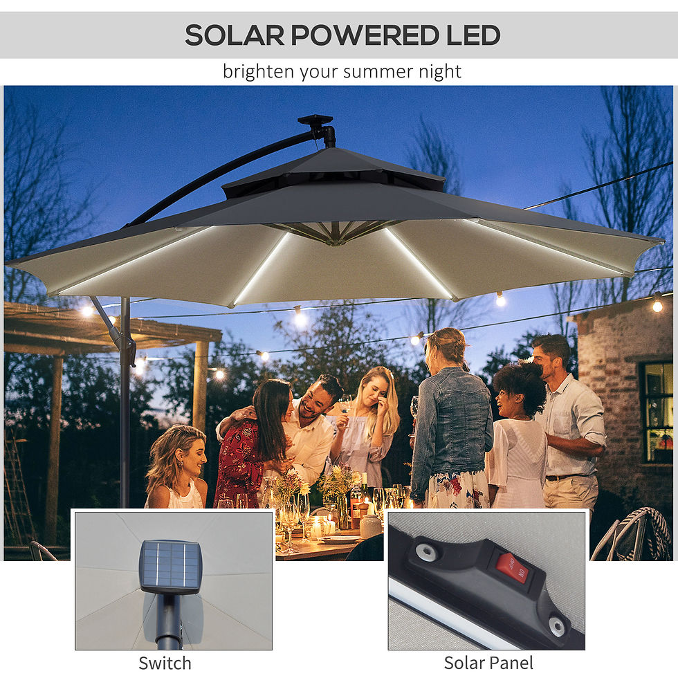Thumbnail: Outsunny 3m LED Light Overhanging Parasol - Grey