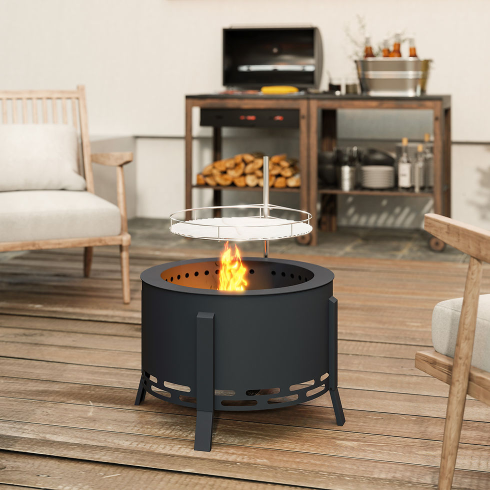 Thumbnail: Portable Fire Pit, 58 cm Round Firepit with Grill Grate, Fire Bowl with Ash Catc