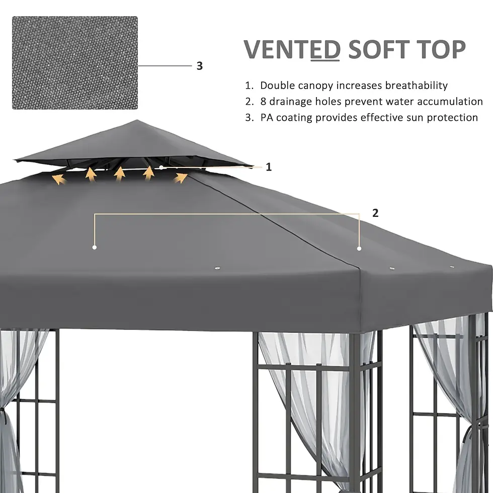 Thumbnail: Outsunny 3 x 3(m) Patio Gazebo Canopy Garden Pavilion Tent Shelter, 2 Tier Roof