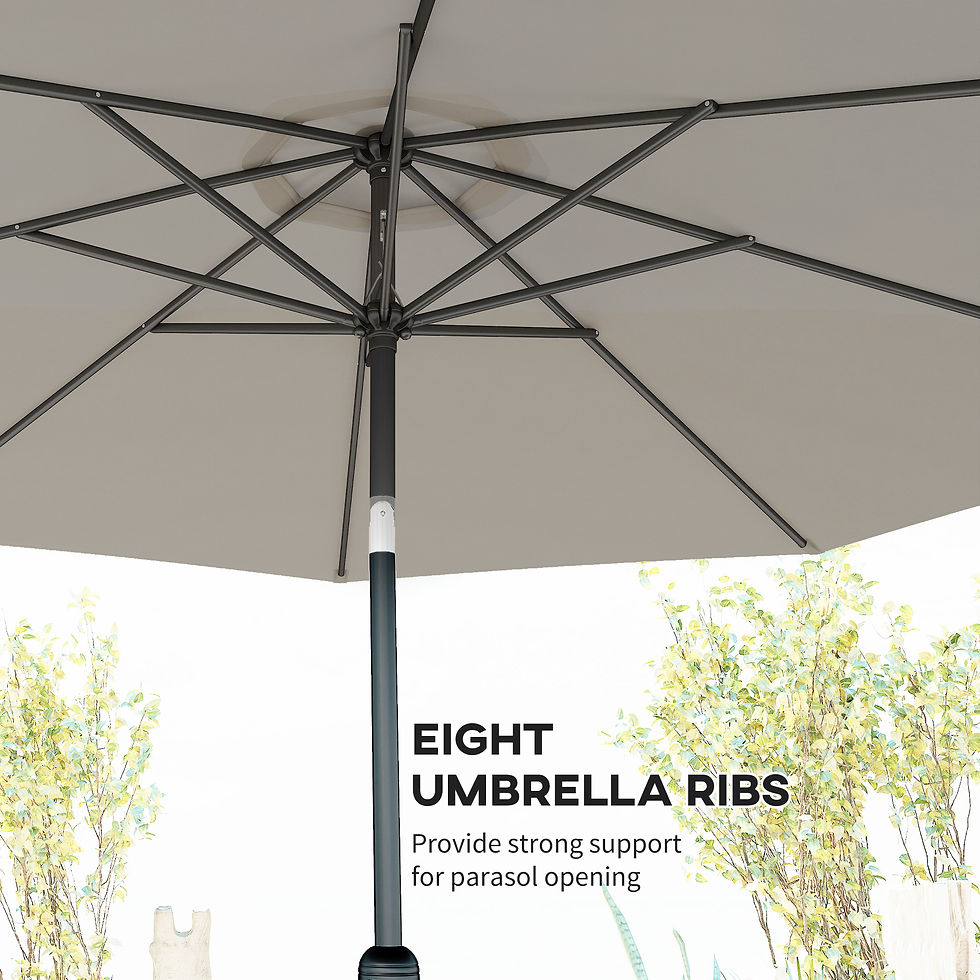 Thumbnail: 3(m) Tilting Parasol Garden Umbrellas, Outdoor Sun Shade with 8 Ribs, Tilt and C
