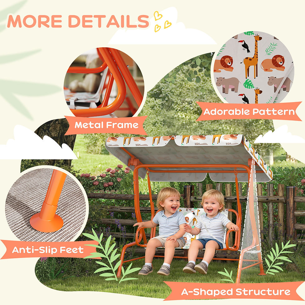 Thumbnail: Kids Porch Swing, 2-Seater Patio Swing Bench Hammock with Seat Belts, Adjustable