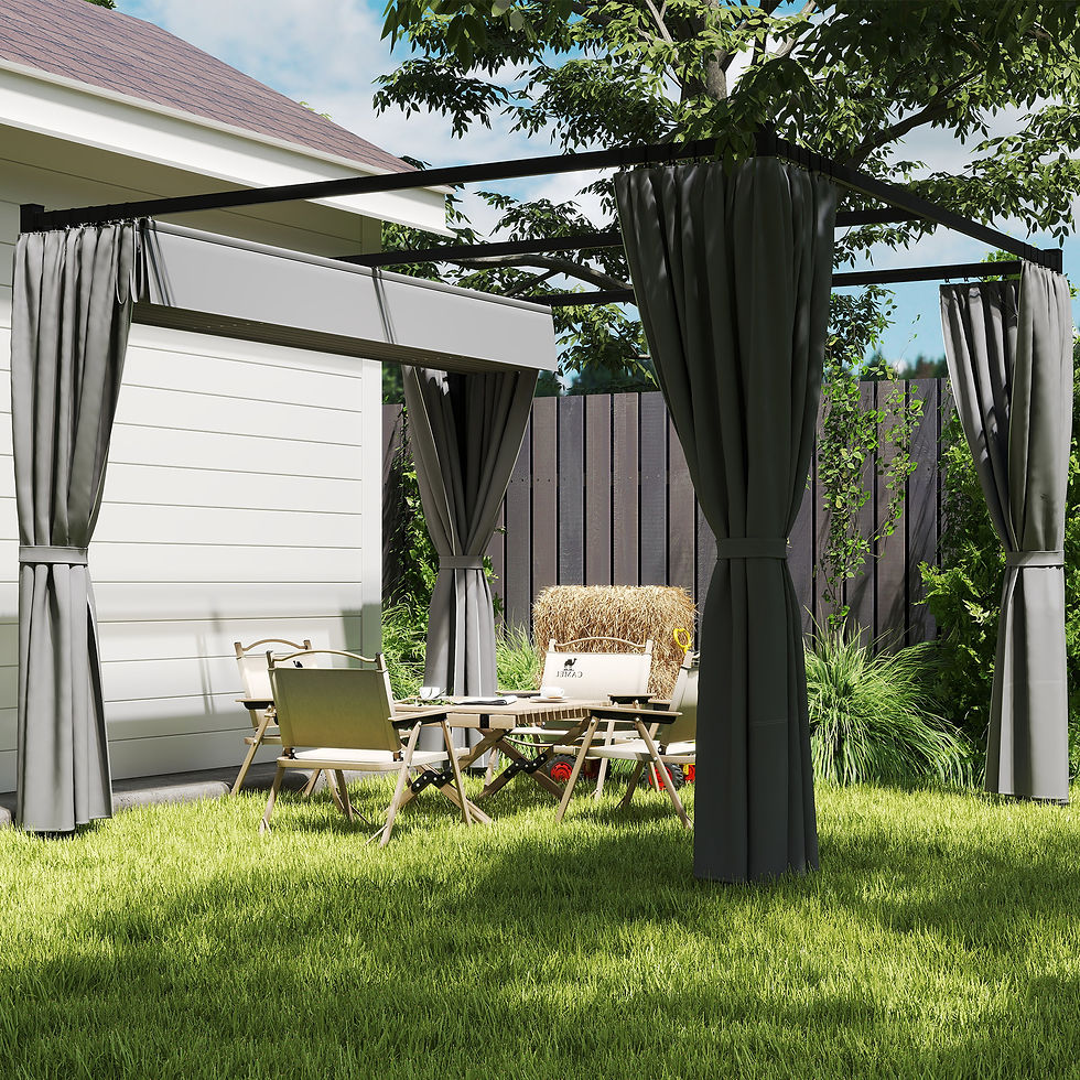 Thumbnail: Outsunny 3 x 3m Moving Canopy Metal Pergola, with Curtains - Grey