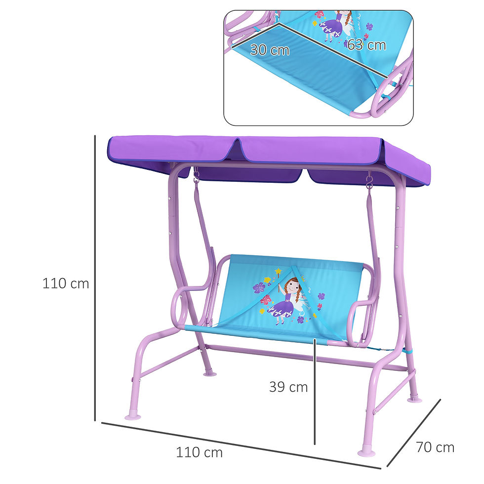 Thumbnail: Two Seater Kids Garden Swing, Fairy Themed kids Swing Chair with Adjustable Cano