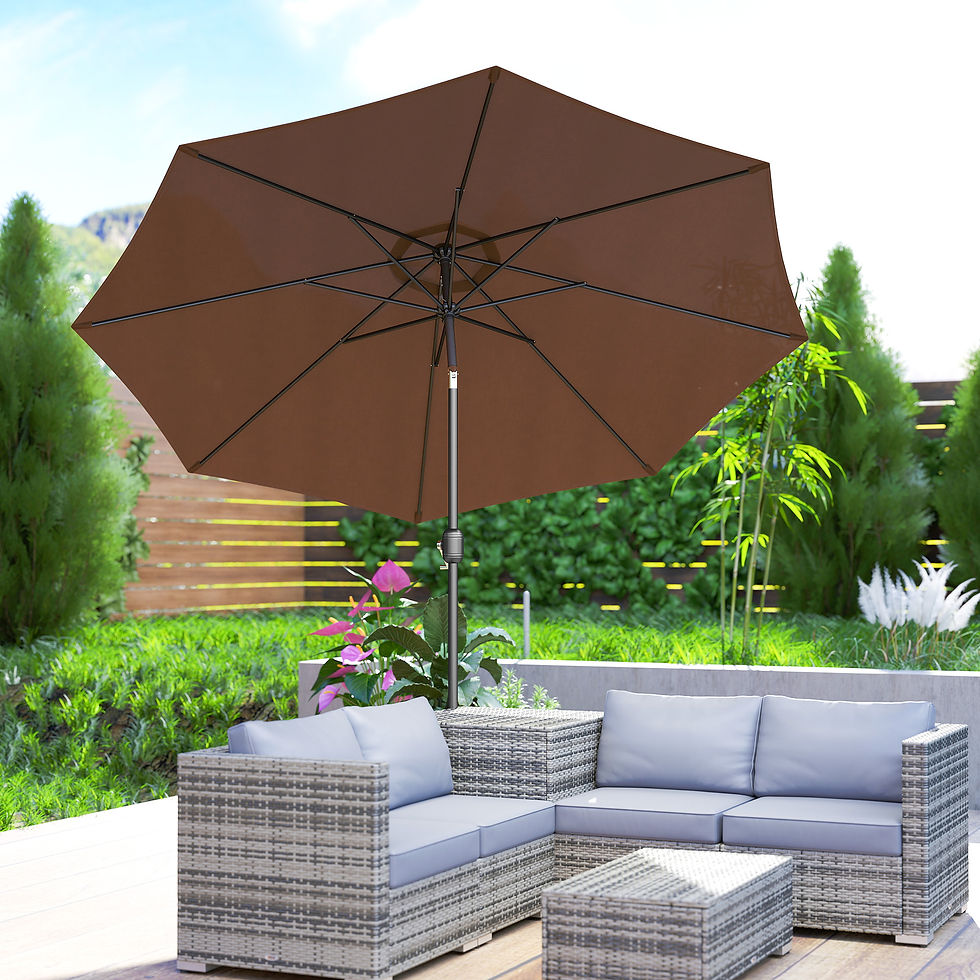 Thumbnail: 3(m) Tilting Parasol Garden Umbrellas, Outdoor Sun Shade with 8 Ribs, Tilt and C