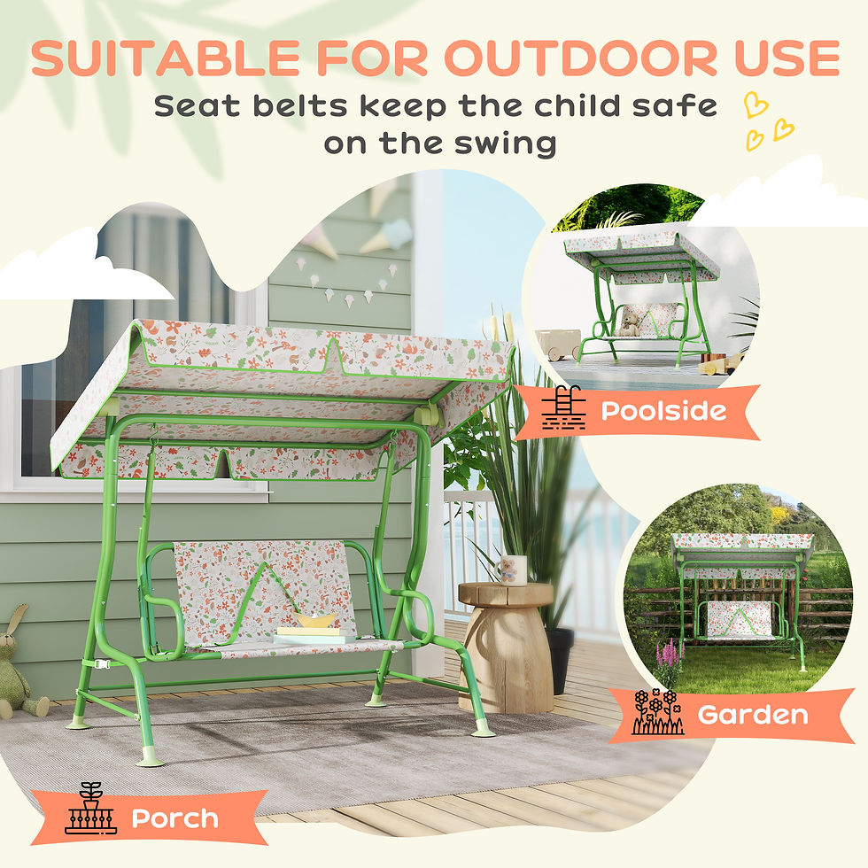 Thumbnail: Kids Garden Swing Chair with Adjustable Canopy, Safety Belt, 2 Seater Hammock Sw