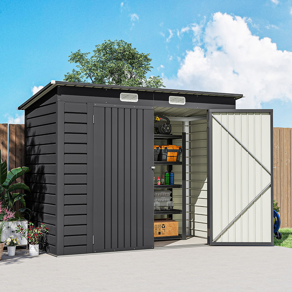 Thumbnail: 3.7 x 7.9ft Galvanised Steel Shed, with Latched Door and Padlock - Grey