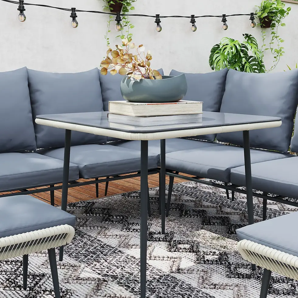 Thumbnail: Outdoor Sectional Sofa Set w/ Glass Table & Ottomans - Stylish Patio Furniture