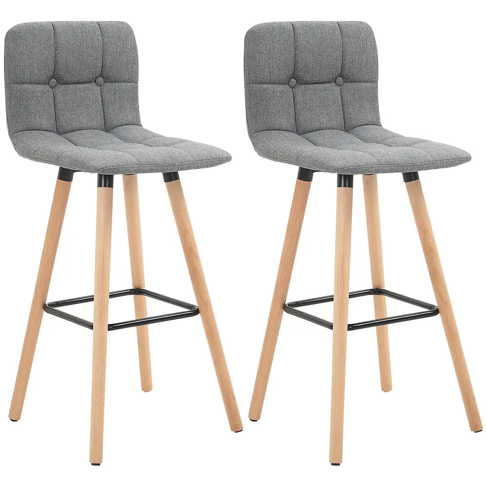 Thumbnail: HOMCOM Bar stool Set of 2 Armless Button-Tufted Counter Height Bar Chairs - Grey