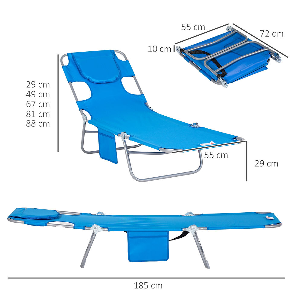 Thumbnail: Outsunny Foldable Sun Lounger with Reading Hole - Blue