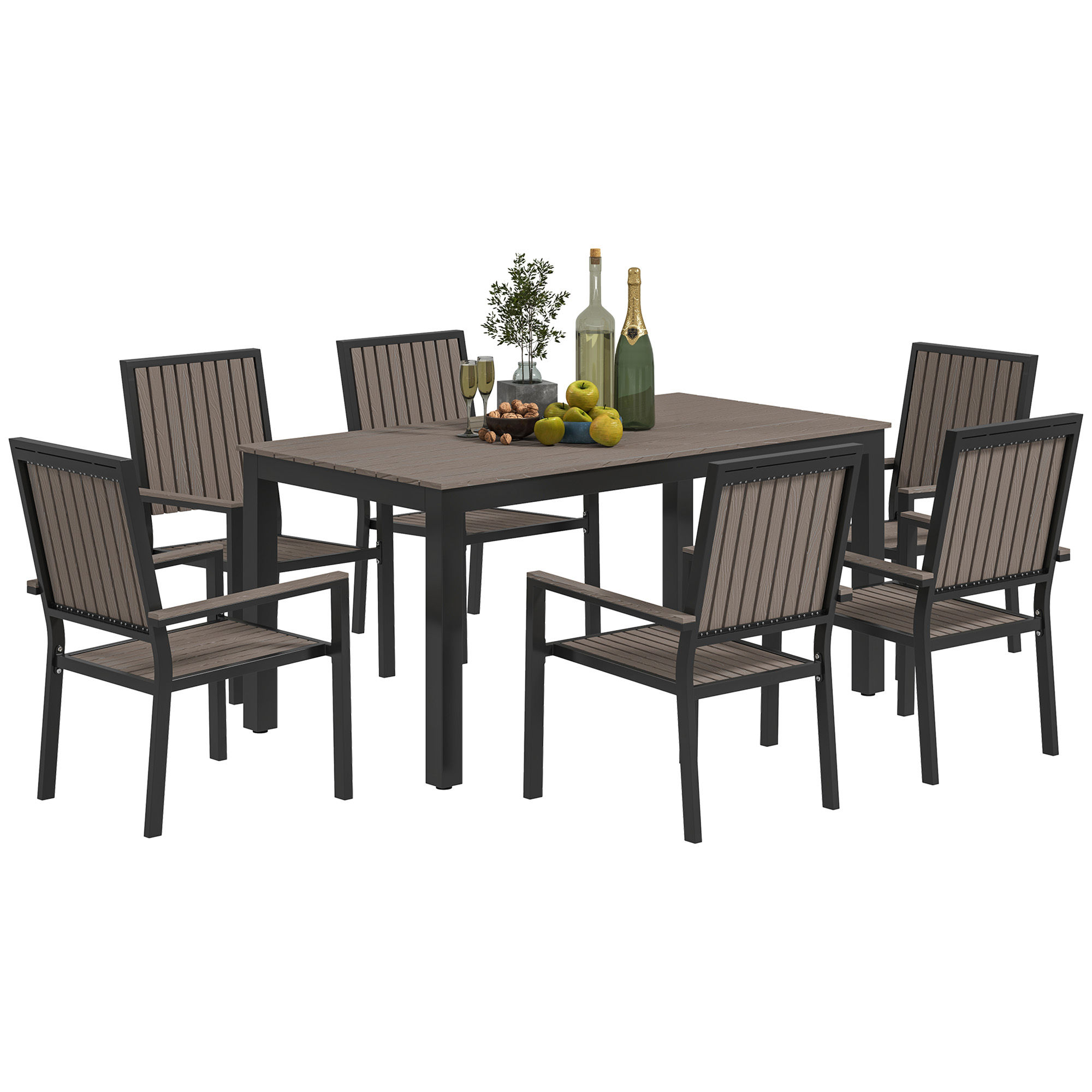 6 Seater Garden Dining Set with Stackable Chairs, Aluminium Frame, Rectangular P