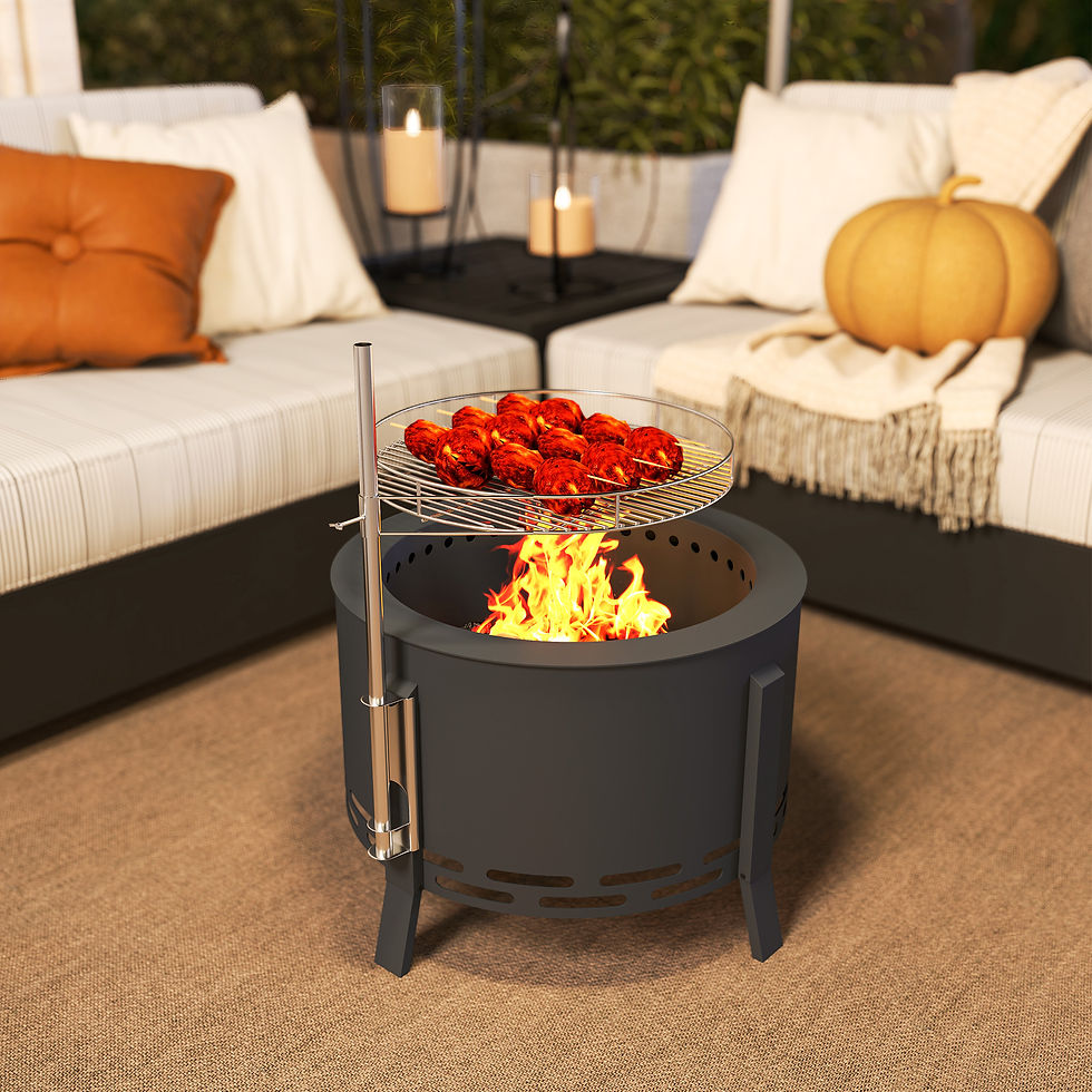 Thumbnail: Portable Fire Pit, 58 cm Round Firepit with Grill Grate, Fire Bowl with Ash Catc