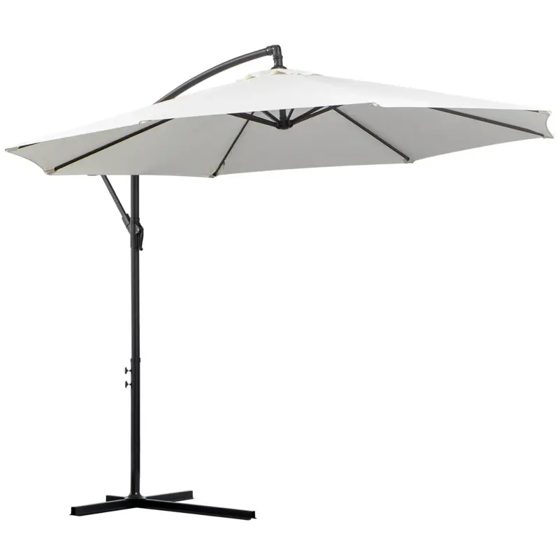 Outsunny White/Cream 3M Banana Parasol - Hanging - Outdoor Shade