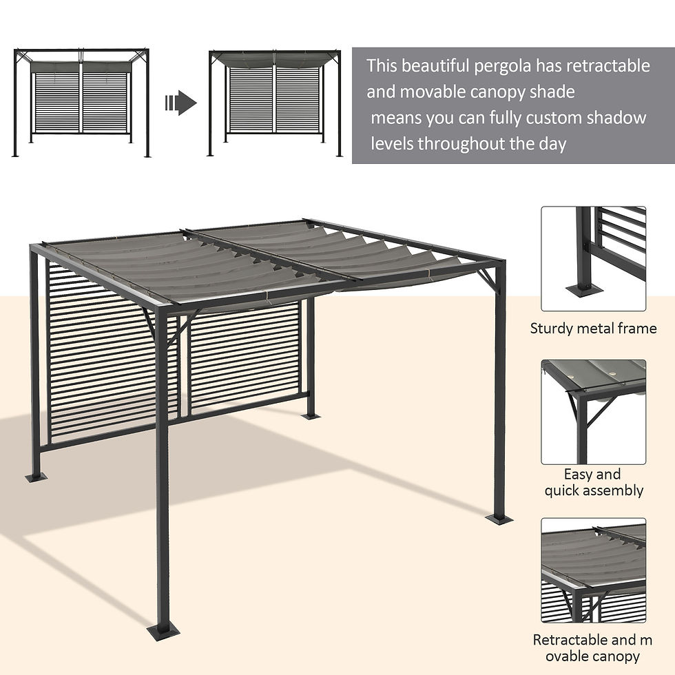 Thumbnail: 3 x 2.8m Metal Pergola, with Retractable Fabric Roof - Grey