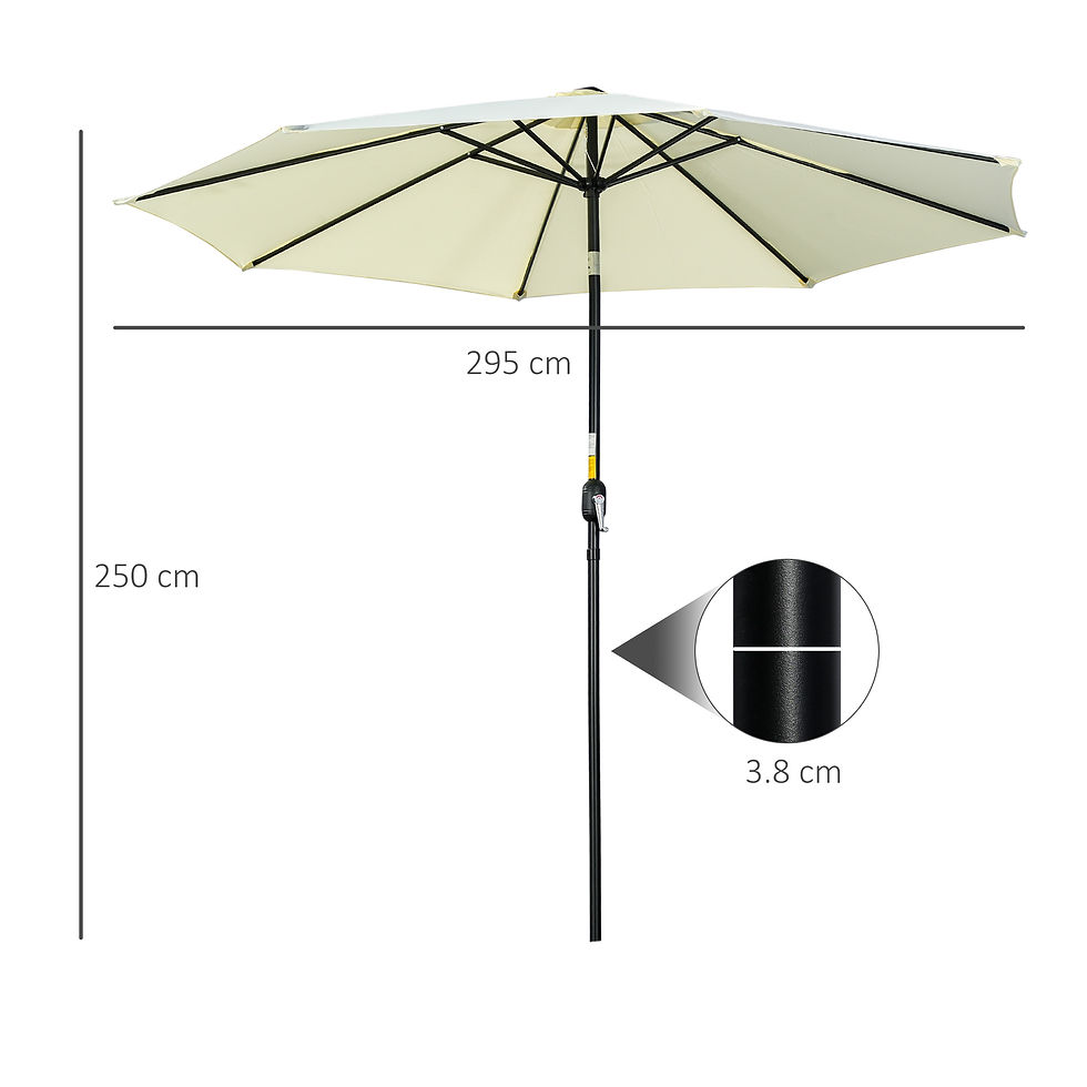 Thumbnail: 3(m) Tilting Parasol Garden Umbrellas, Outdoor Sun Shade with 8 Ribs, Tilt and C