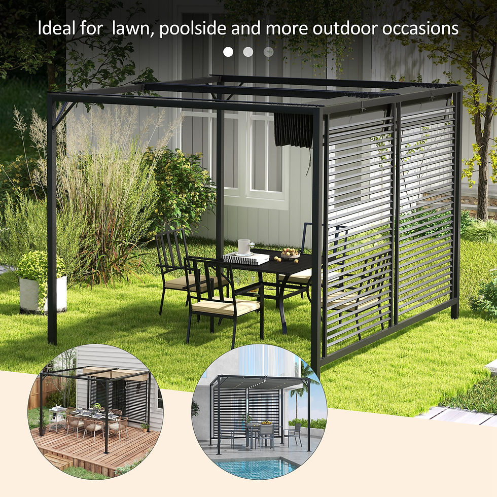 Thumbnail: 3 x 2.8m Metal Pergola, with Retractable Fabric Roof - Grey