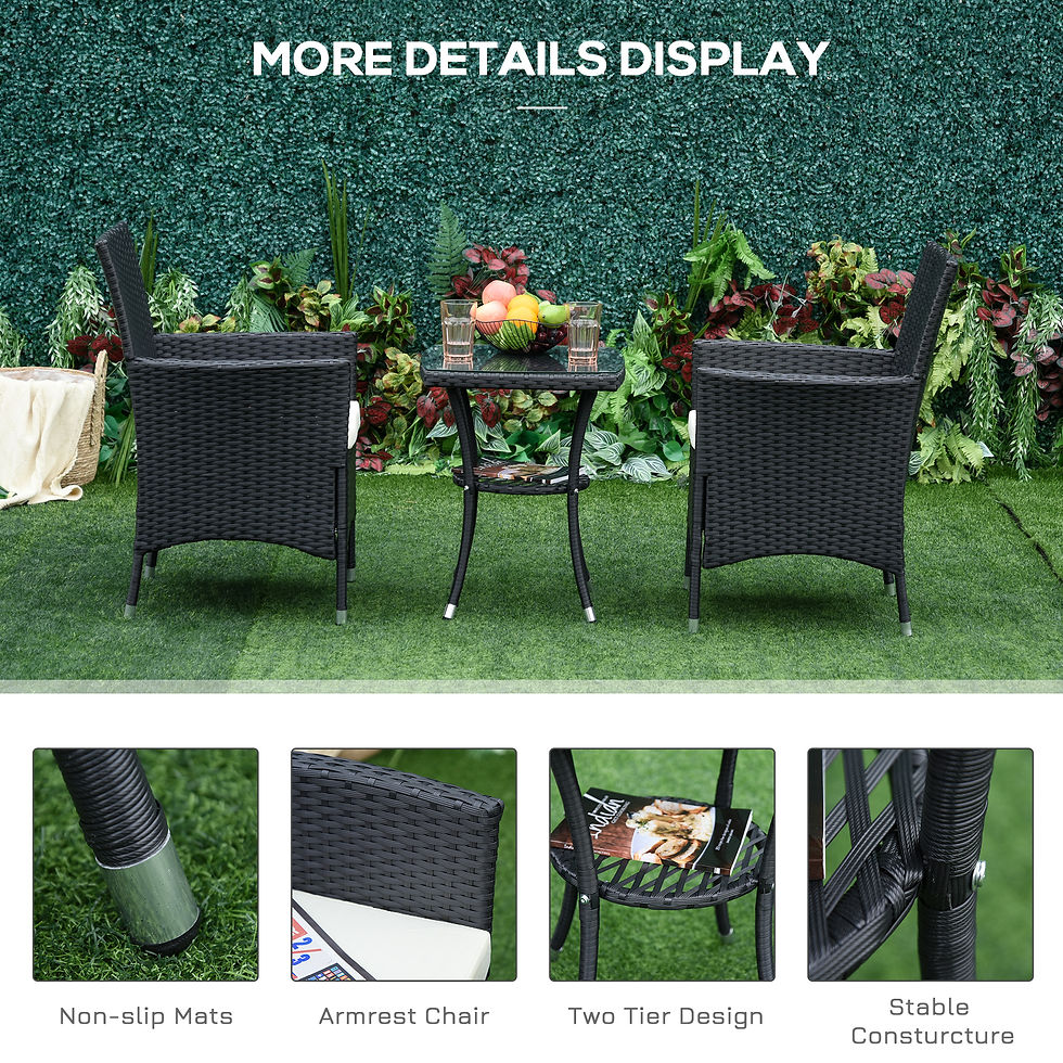 Thumbnail: 3 Pieces Rattan Bistro Set, Wicker Garden Furniture Set with 2-Tier Coffee Table