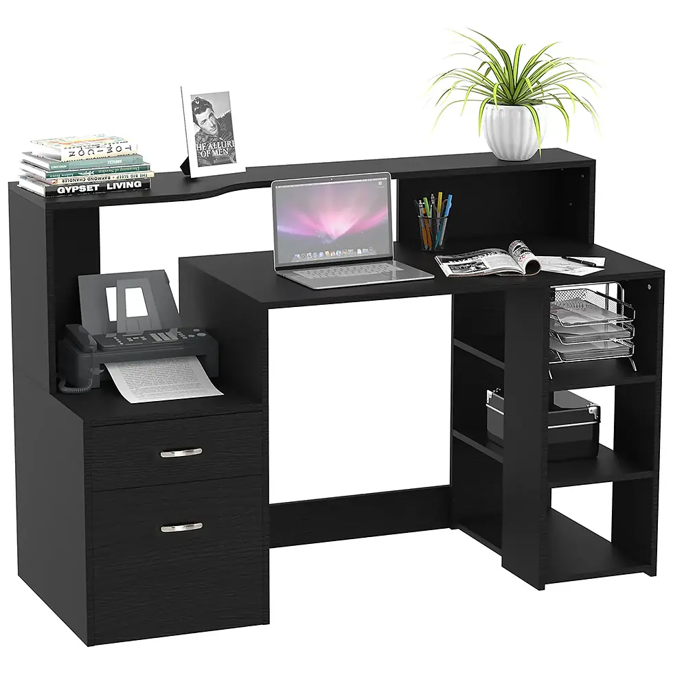HOMCOM Computer Desk with Drawers and Storage Shelves, Reception Desk in Black, featuring a sleek design and ample storage space